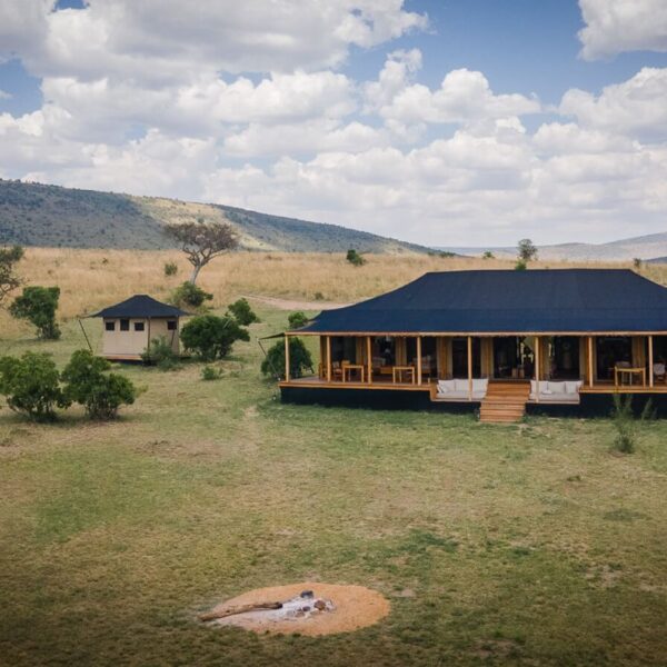Enkewa Camp main lodge surrounded by the Masai Mara savannah