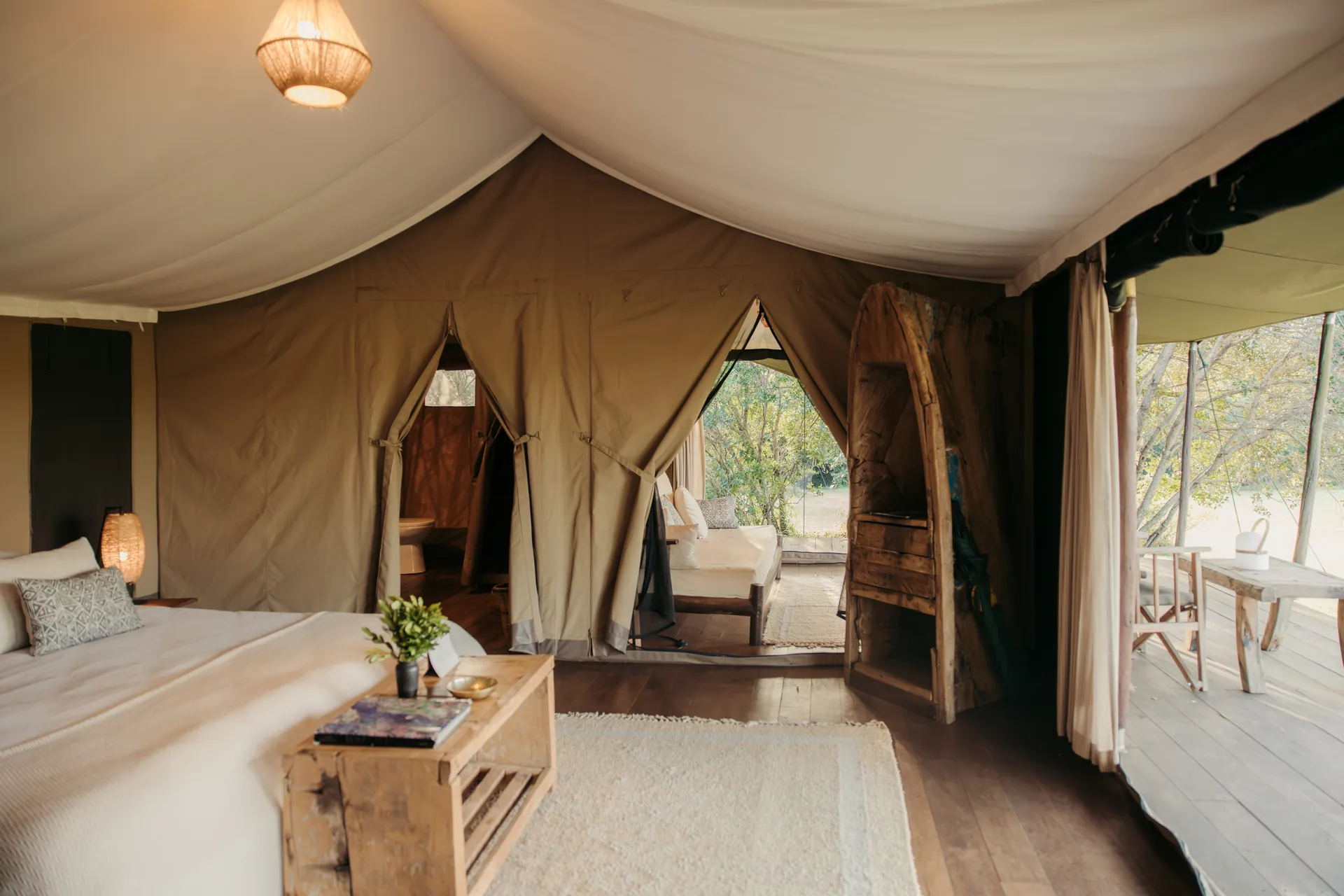 Double tent at Enkewa Camp – bedroom opening onto the private veranda